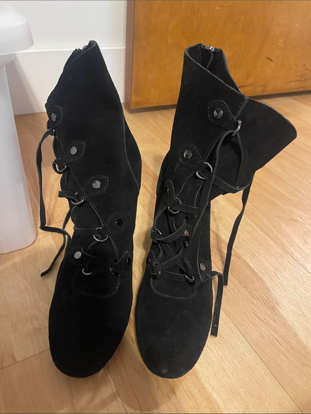 Splendid Black Lace-Up Suede Ankle Boots